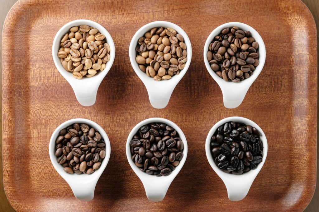 Coffee beans roasted in six stages