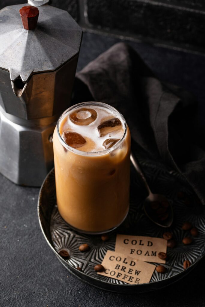 Cold brew coffee with cold foam.