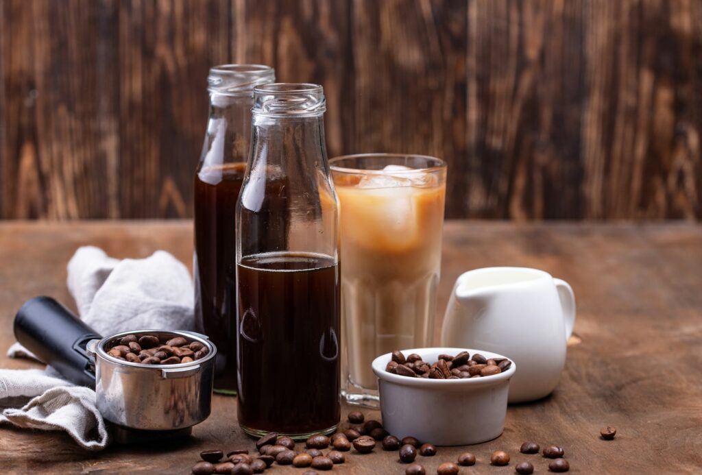 Cold brew coffee with ice and milk