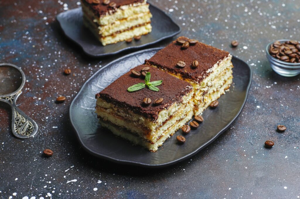 Tasty homemade tiramisu cake.